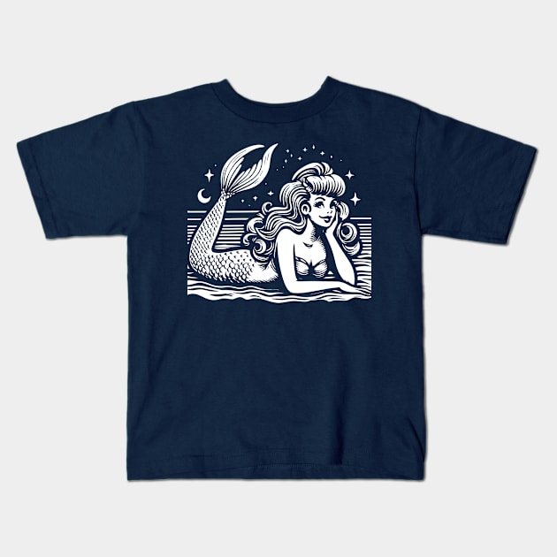 Linocut Mermaid Kids T-Shirt by n23tees